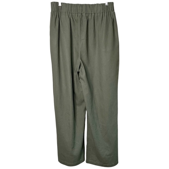 CI SONO Linen Blend Olive Green Wide Leg High Rise Trousers Pull On Style Sz XL - Picture 4 of 10